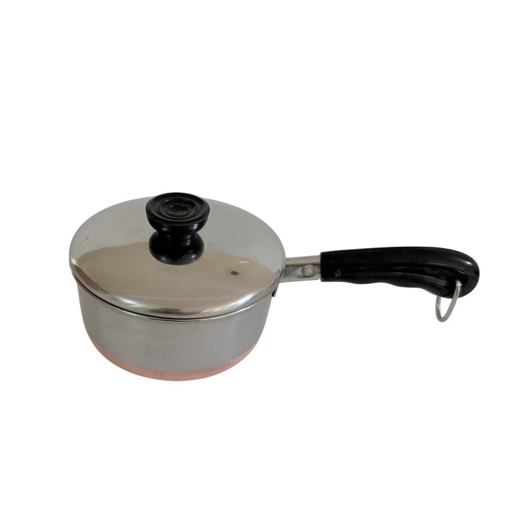 VTG 3/4 Qt Mini Saucepan w Lid Stainless Copper Bottom Korea Revere Ware Style